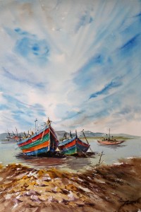 Shaima umer, Tarbela Lake, 14 x 21 Inch, Water Color on Paper, Seascape Painting, AC-SHA-030